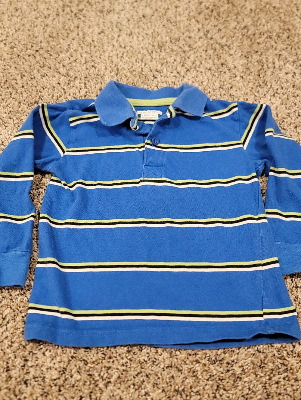 Wonderkids Pullover Polo Shirt Toddler Boys‎ 24M Blue Stripe Long Sleeve Collar